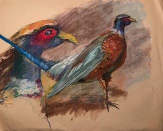 Jane Paden Study of Pheasants Original Art (26’ X 20”)