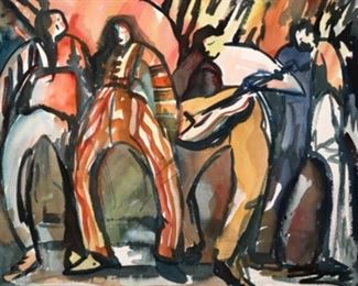 Jane Paden Original Watercolor Art “The Band”. (25” x 22”)