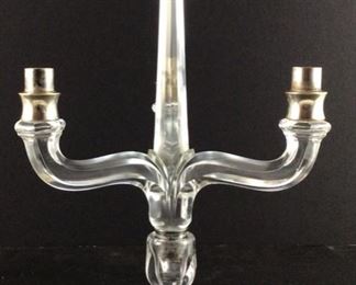 Crystal antique Obelisk three light Epergne candelabra displayed in Duncan Miller “Canterbury” candlesticks (pair) 1939 to 1955