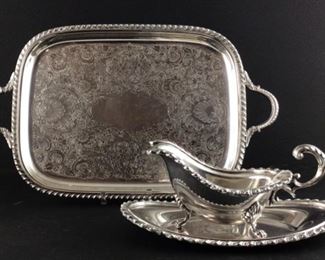 WSB electroplate on copper Footed gravy boat with under plate from England.