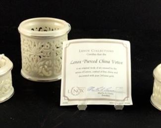 Lenox pierced 3”votive and two small Lenox 1 3/4” pierced votives