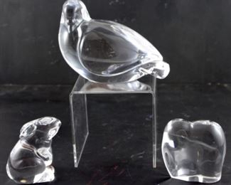 Val Saint Lambert crystal dove, baccarat crystal rabbit from France, baccarat Crystal elephant