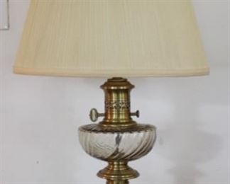 Vintage Brass Table Lamp with Swirl Pattern Glass Font