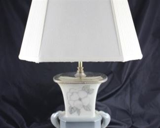 Pair of vintage Handpainted dog wood porcelain lamp with silver plate base and ball feet. Too late with Center a Adjustable and Shade height.