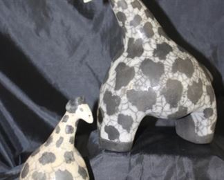 South African Raku Pottery Girrafe With Calf