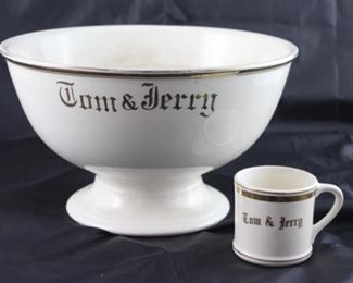 Crown Pottery “Tom & Jerry” Pedestal punch bowl set