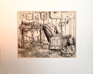 Original Matted Ink on Paper by Jane Paden 22 x 18