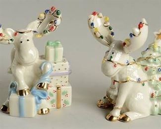 LENOX MERRY MOOSE CHRISTMAS SALT AND PEPPER SHAKERS WITH BOX