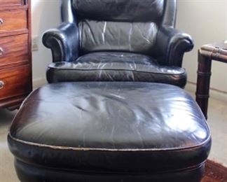 Classic Upholstered Furniture Black Top Grain Cowhide Leather Easy Chair with Ottoman