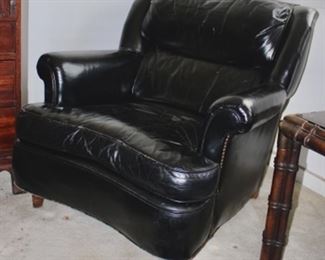 View of Chair Only: Classic Upholstered Furniture Black Top Grain Cowhide Leather Easy Chair with Ottoman