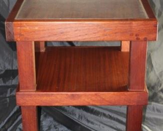 Vintage Heavy Block Square 2-Tier Table with Plexiglass insert.