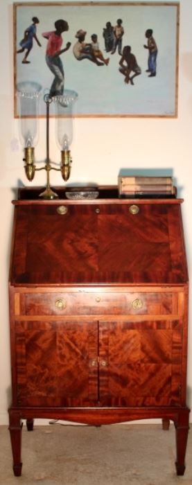 Antique Mahogany Marquetry  Drop-front Bar with Original American Brilliant Cut Stuart Crystal!’