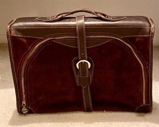 Brown Suede and Smooth Leather Belted Satchel/Travel Bag with back outside zipper (18.5”H x 14”W x 5”D)