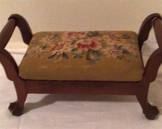 Antique Claw and Ball Footstool with Roses Needlepoint Cushion
