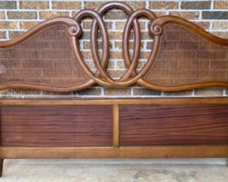 Vintage Kingsize solid Wood Bed Frame with Cane Panels complete with metal side rails.