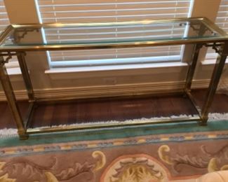 Brass Asian Inspired Glass Top Sofa Table