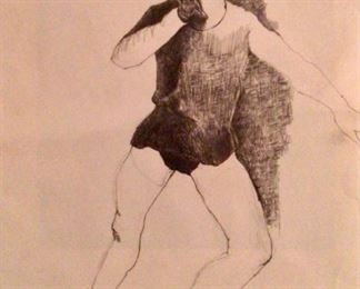 Jane Paden Charcoal Pen and Ink “Ballet Lessons” (11” x 15”)