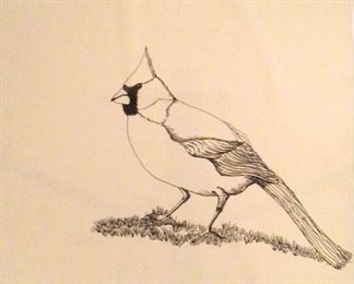 Jane Paden Original Pen and Ink “Cardinal” (11” x 14”)