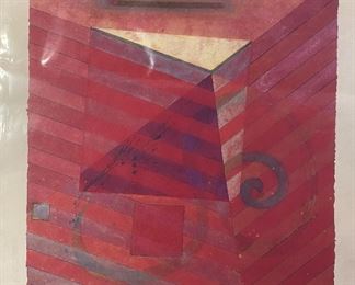 Glenn Bradshaw Signed Original Gouache -Red And Orange Abstract .