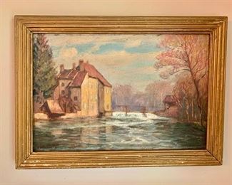 "Along the River" by Louis de Fontaine (French, b.1879) Dated 1909/inscribed on reverse