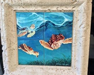Sea Turtles Painted Tiles by Faith Bradburn Keller, 2000, 19" x 19".