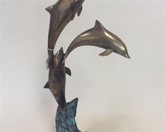 Brass Dolphins Sculpture, 22" H. 