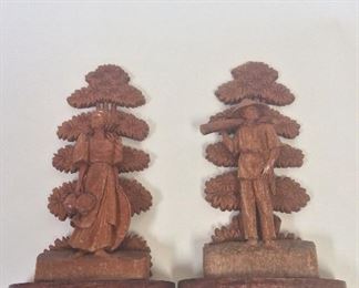 Man and Woman Wood Carvings, 12" H. 