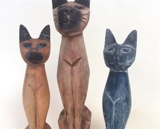 Carved Wood Cats, 20" H for tallest. 