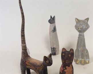 Long Tailed Cat, 12" H. Carved Stone Cat, 8" H. Cat 5" H. Cat 8" H. 