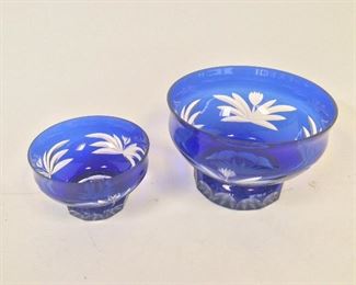 Cobalt Blue Cut Glass Bowls, 5 1/2" and 8" diameter. 