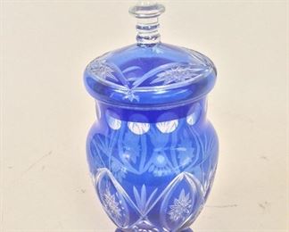Cobalt Blue Lidded Vase, 10" H. 
