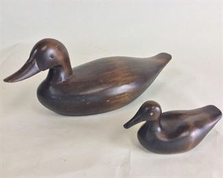 2 Carved Wood Ducks, 16" L and 7" L. 