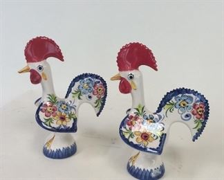 Pair of Roosters, Portugal, 9 1/2" H.