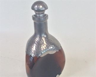 Decorative Glass Decanter with Metal Top and Stopper, 10" H. 