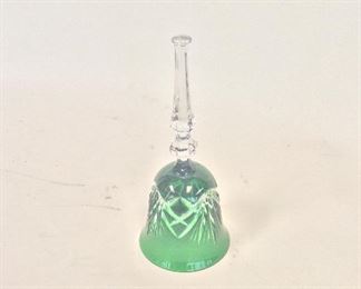 Green Cut Glass Bell, 8 1/2" H.