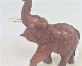 Carved Wood Elephant, 12" H. 