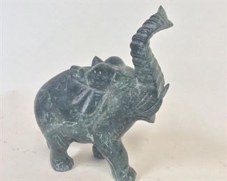 Green Carved Stone Elephant, 9 1/2" H. 