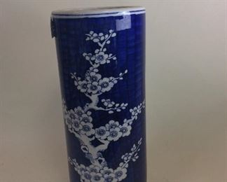 Blue Vase with White Flowers, 16" H. 