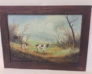 Hunter and Pointers, 31" x 23". Signed Bardi. 