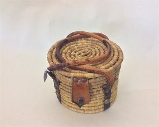 Leather Handled Basket, 8" W. 