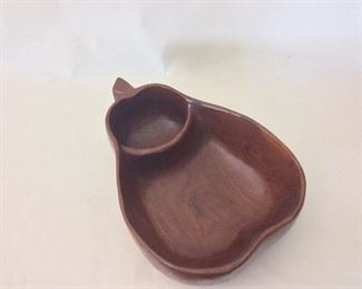 Carved Wood Pear Serving Bowl Haiti, 13" L. 