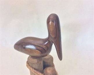 Carved Wood Pelican, 13" H. 