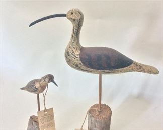 Verity Style Peep, 9 1/2" H and Curlew Decoy, 17" H. The Decoy Works, Davie, FL. 