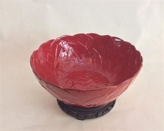 Red Leaf Pattern Vase, 13" diameter. 