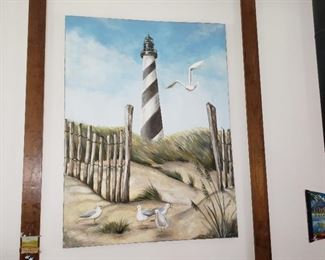 Large Folksy Cape Hatteras Lighthouse Painting. It's the next best thing to being there. 