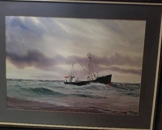 Watercolor, maritime scene, signed Steven Cryan