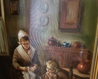 Woman & Child - oil on canvas, signed S Durak