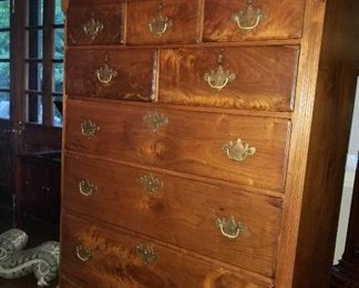 Tall chest - burled walnut, Chippendale, possibly Pennsylvania origin