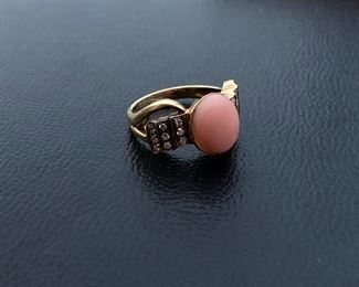 Lot #031---18ky Coral and Diamond Ring, weight: 5.0g, size: 6, price: $325