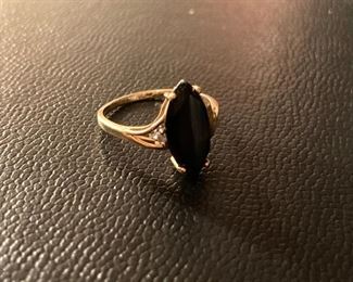 Lot #046---14ky Black Onyx and Diamond Ring, weight: 2.4g, size: 7, price: $150